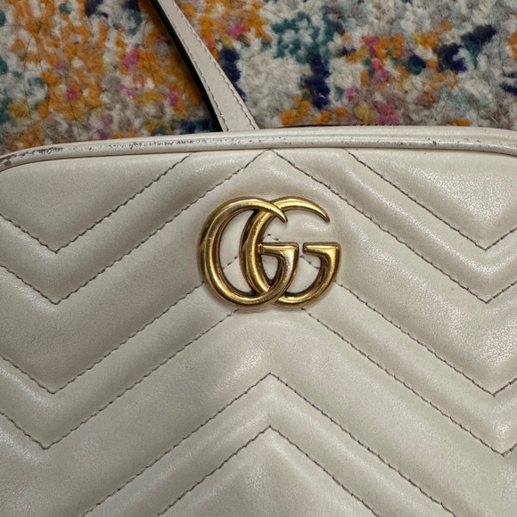 Gucci Calfskin Matelasse Mini GG Marmont Chain Shoulder Bag White - Picture 5 of 16